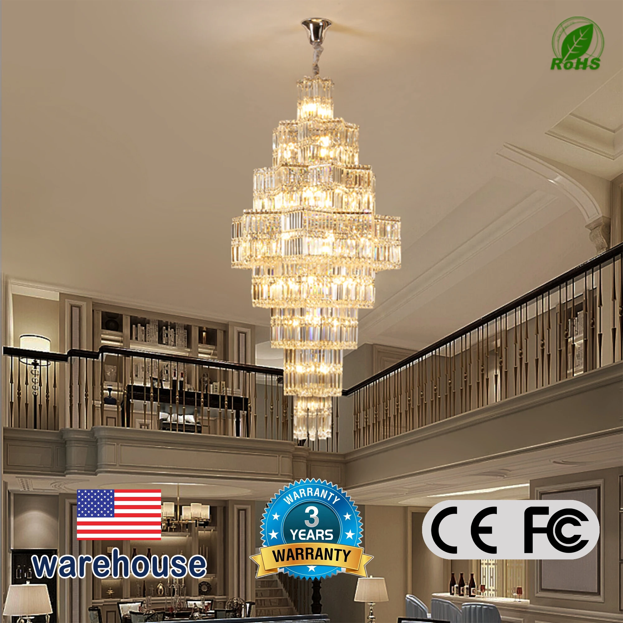 Lüks Villa Oturma Odası Kristal Avize, Yüksek Seviye Yeni Çin Tarzı Dubleks Boşluklu Merdiven Büyük Asma Avize