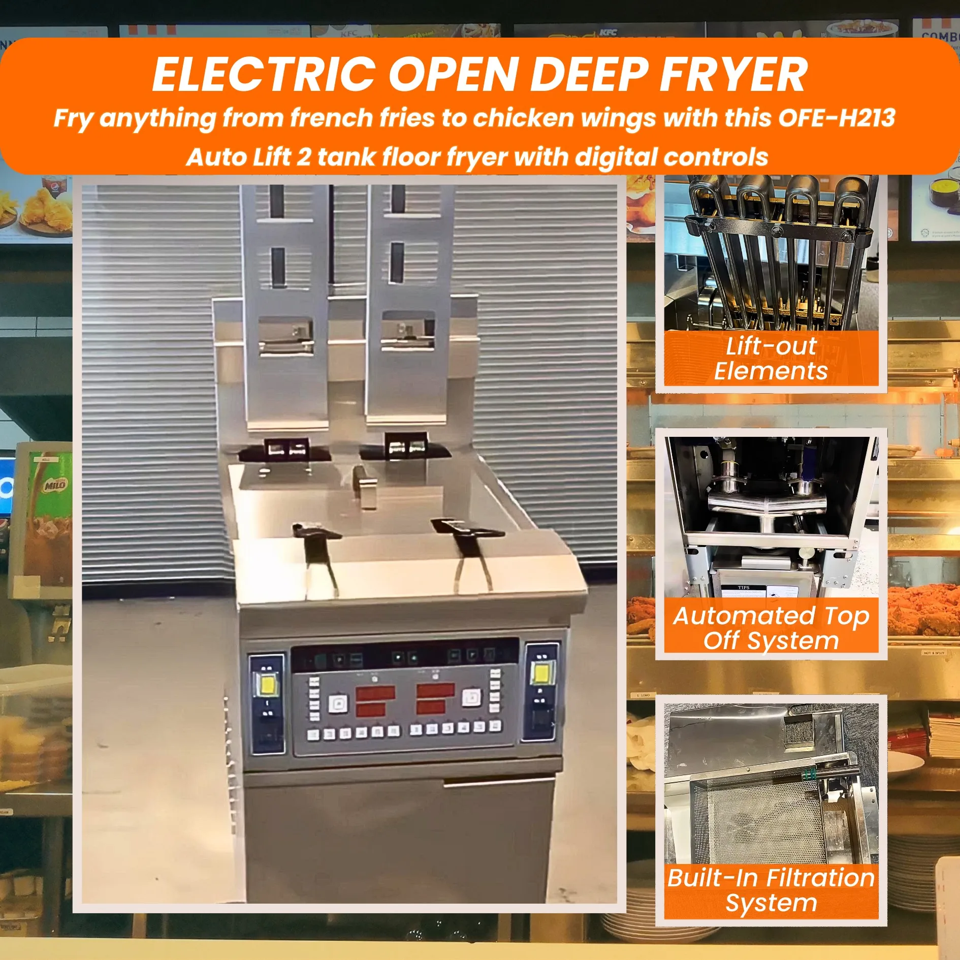 Multifunctional Quality and Consistency Oil Paper 380V Professional Cylinder Fryer Doll for Restaurant