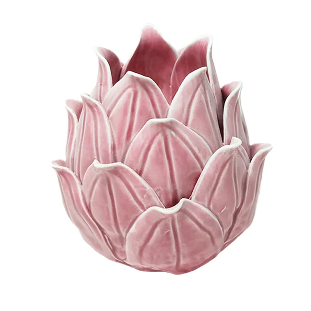 Wholesale Novelty Handmade Lotus Shape Ceramic Tealight Candle Holders Custom Logo for Home Decor