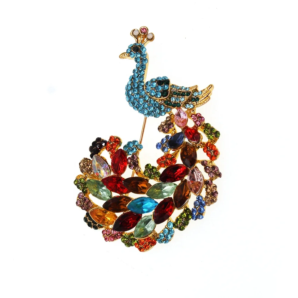Stylish and Elegant Colored Rhinestone Peacock Brooch Pins Animal Brooches for Women Wedding Party Costume Jewelry