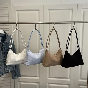 Large Capacity Shoulder Bag for Women 2026 New Winter Striped Women's Bag Texture Solid Color Handbag