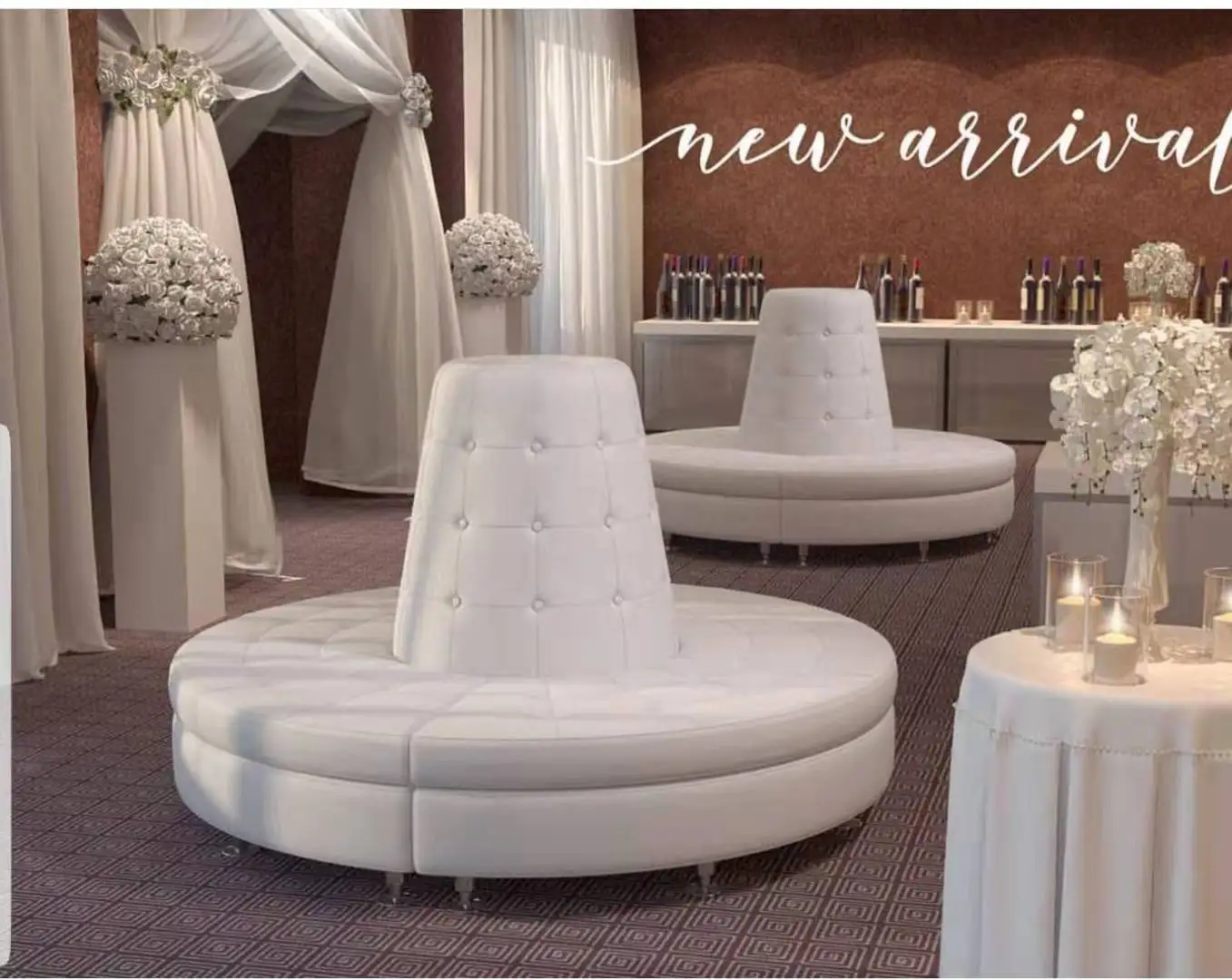 White Round Bench Tufted Circle Sofa Perfect for Weddings