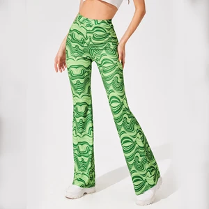 Casual High Waist Tight Full Print Trousers Women's Flare Leg Pants