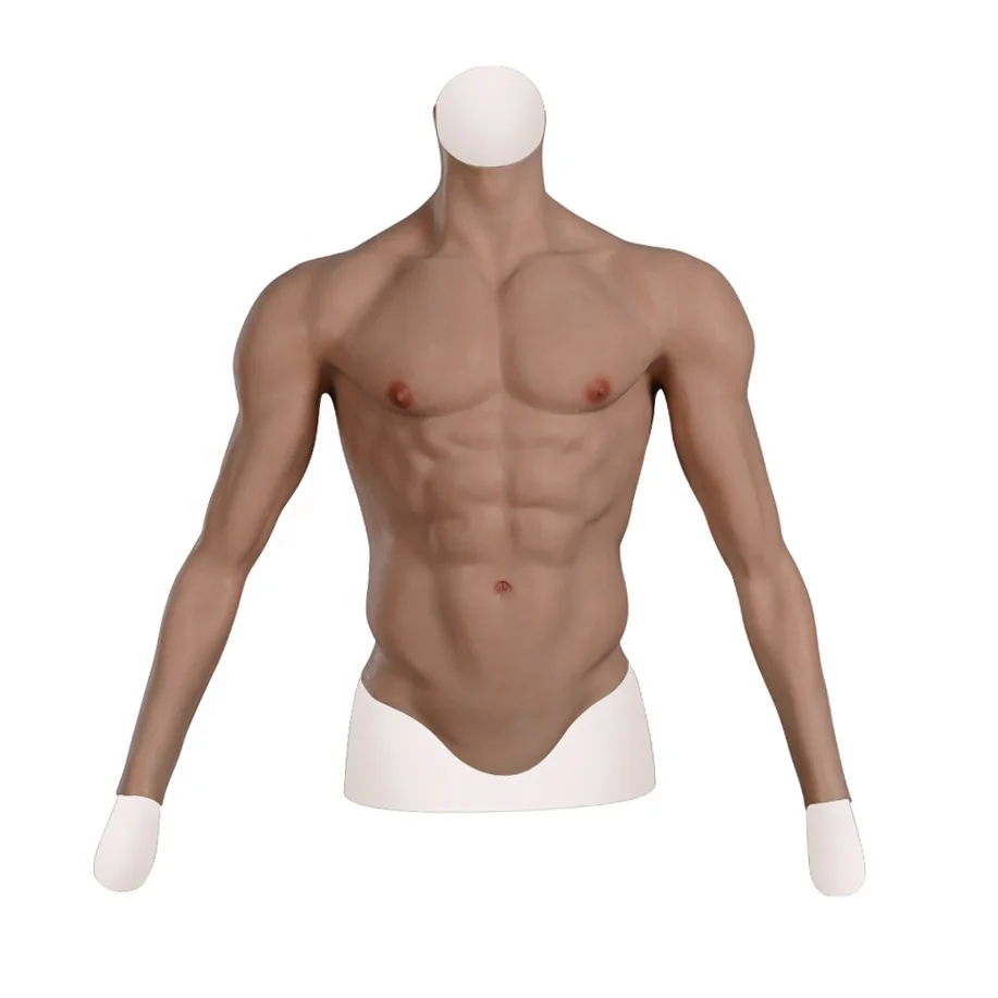 Fashion Silicone Male Chest Realistic Muscle Body Suit For Bronze L