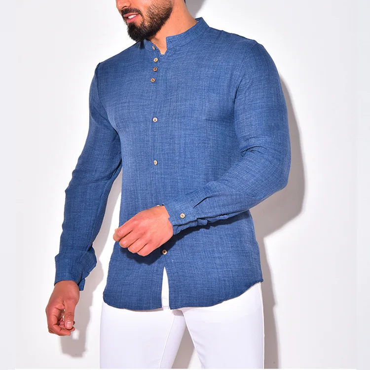 Engros sommer herre bomulds linned skjorter Stilfulde herre langærmet skjorte Custom print bomuld linned skjorter til mænd198_voghion.com