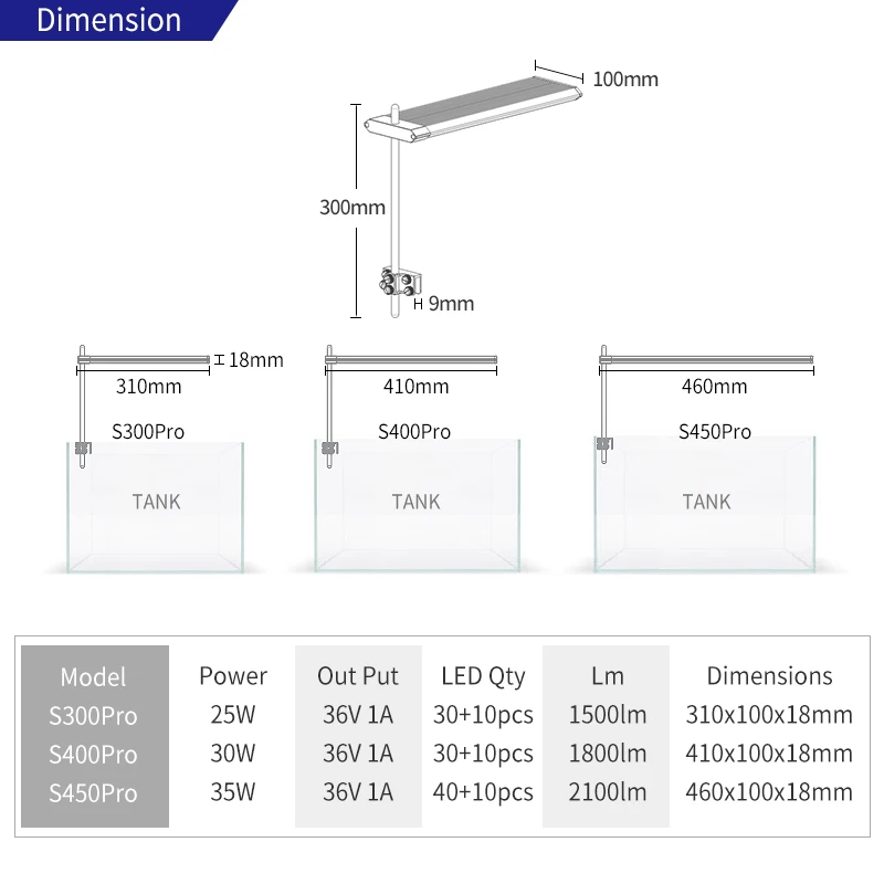 WEEK AQUA S450pro Smart LED Aquarium Lights - RGB Full Spectrum