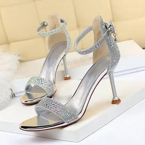 Women's QuiteS Stylish Summer Stiletto Heels Open-toed Rhinestone Sandals Slip-On Closure Waterproof Feature Sexy Party Heels