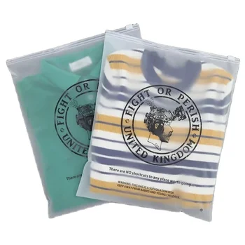 Custom logo printed eco friendly ziplock Clear garment black packaging bag with zipper clothes PE Clothing plastic bags