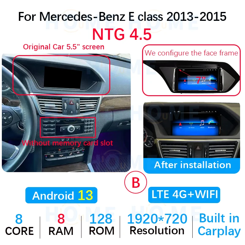 OEM 7" Wireless Carplay Android 13 MTK 8259 GPS Navigation Touch Screen Multimedia Player for Mercedes Benz E Class 2010-2015