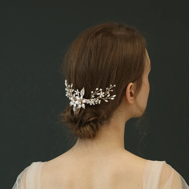 Handmade Elegant Rhinestone Pearl Bridal Tiara Wedding Bride Hair Comb for Momen