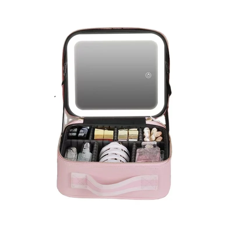 Professional Large Lighted Mirror Travel Makeup Case Bag