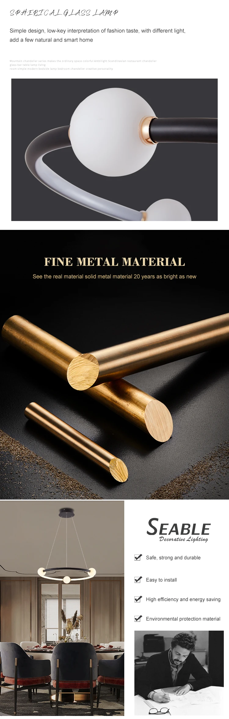 High Quality Indoor Glass Decoration Living Room Bedroom LED Modern Chandelier Pendant Light