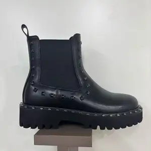 BUSY GIRL QD19 New Round Toe Rivet Ankle Boots Women's Thick Sole Fashion Boots for Ladies Trendy Rivet Fashion Gothic Style