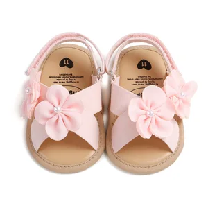 Hot Selling Soft Sole Newborn Infant Baby Girl Sandals Summer Baby Girl Shoes With Flower Design Match With Headband Set