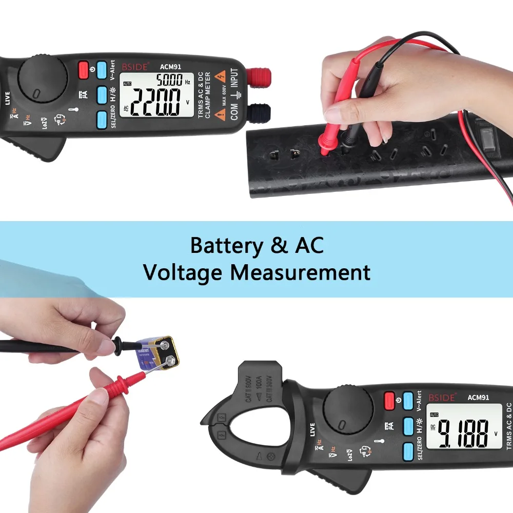 Bside Acm91 1ma Clamp Meter Dc/ac Current True Rms Auto-ranging 6000 ...