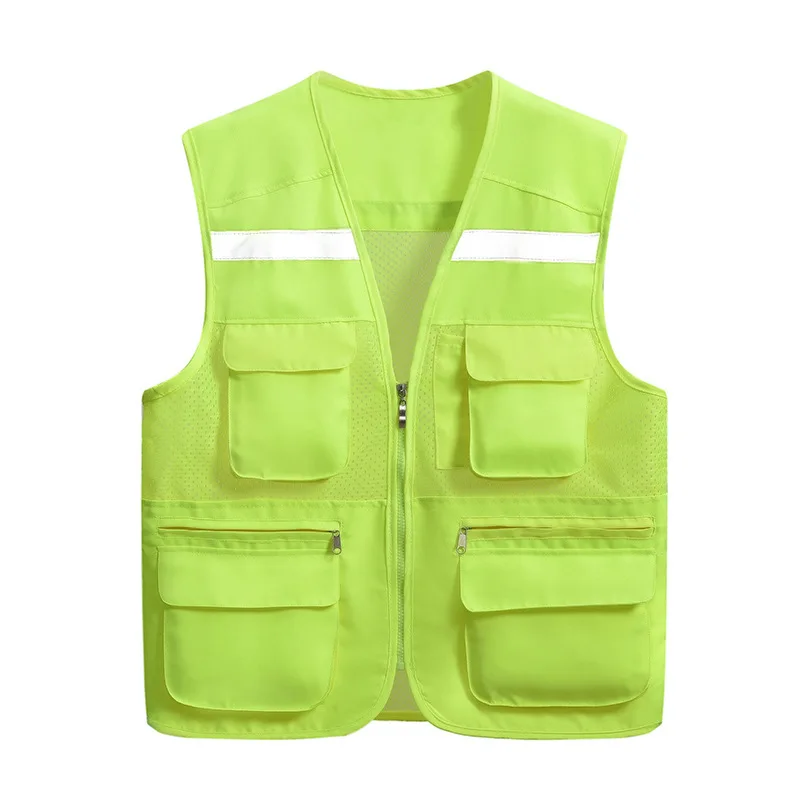 Customizable Logo High Visibility Neon Reflective Safety Vest Polyester with Pockets & Zipper for Working