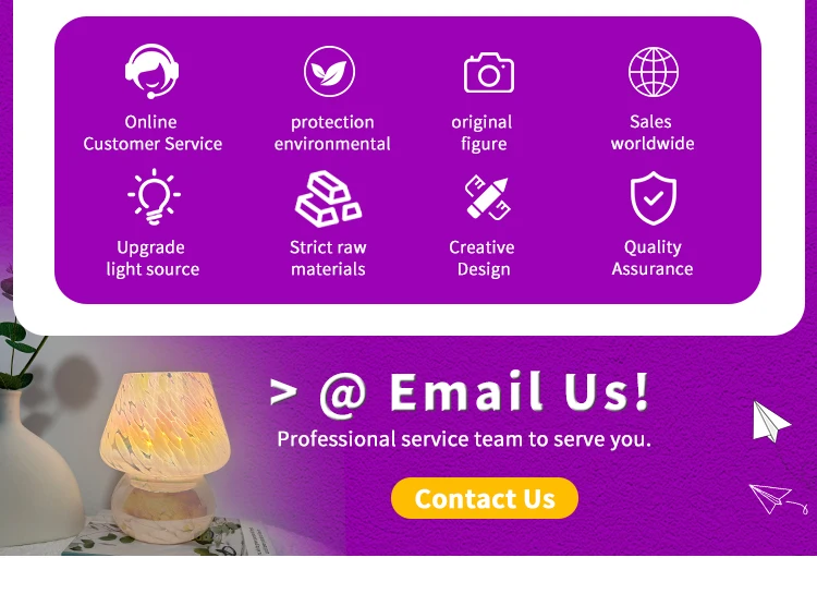 Rainbow Mushroom Table Lamp Bedroom Bedside Vintage Minimalist Glass