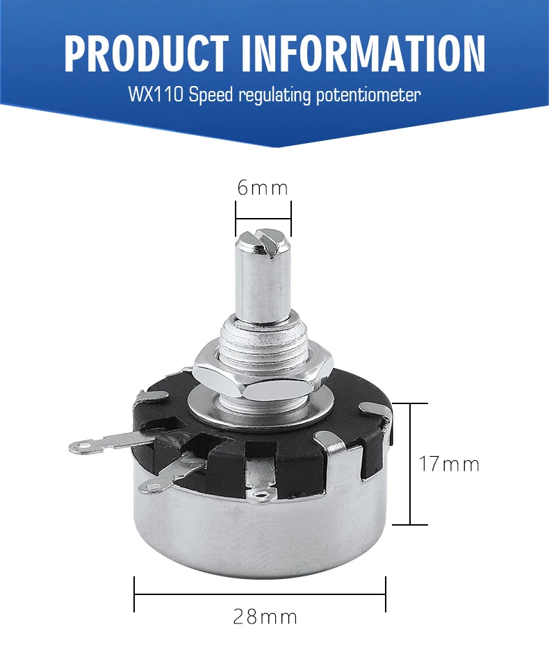 2 Pièces Potentiomètres Bobinés WX110 / WX010 - Résistance 150 Ohm - 3 Bornes à Souder - Métal Rond Monotour