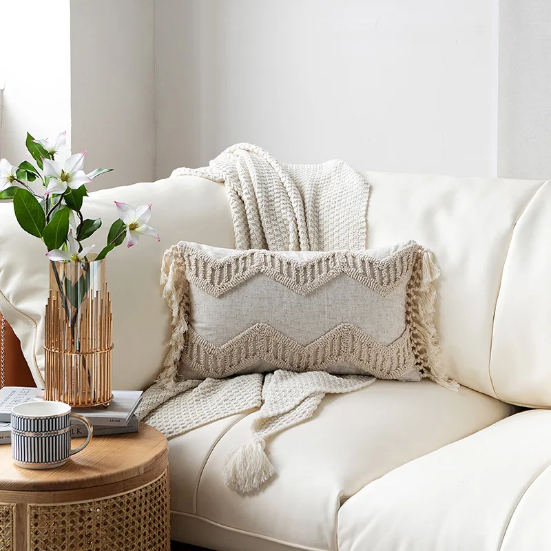Scandinavian Moroccan Style Tufted Embroidery Sofa Cushions Decorative Fringe Embroidery Pillow Covers