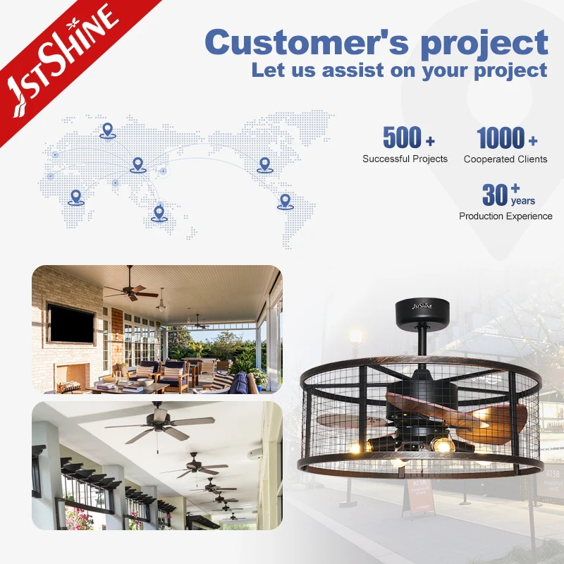 1stshine Ceiling Fan Simple Design Invisible MDF Blades 20 Inches Cage Shape Ceiling Fan with Light