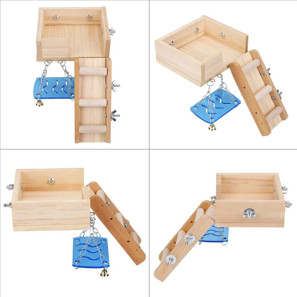 Filfeel Hamster House Cute Wooden Pets Hamster House Small Animal Squirrel Mouse Ladder Attic Swing Cage Toy Set 
