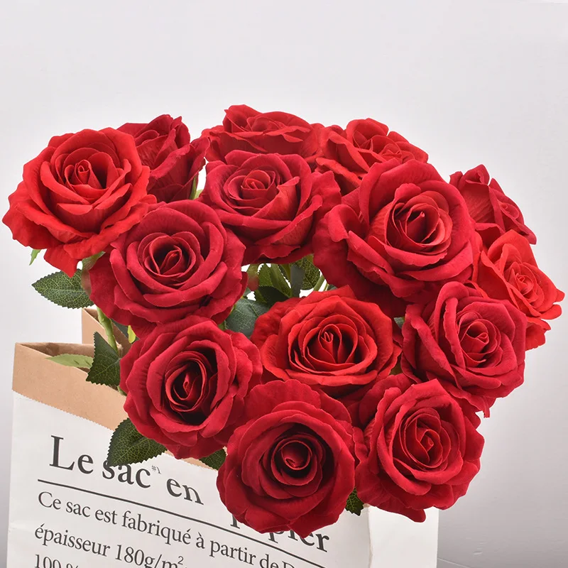 Wholesale Hot Sale Real Touch Flowers Velvet Rose Single Stem