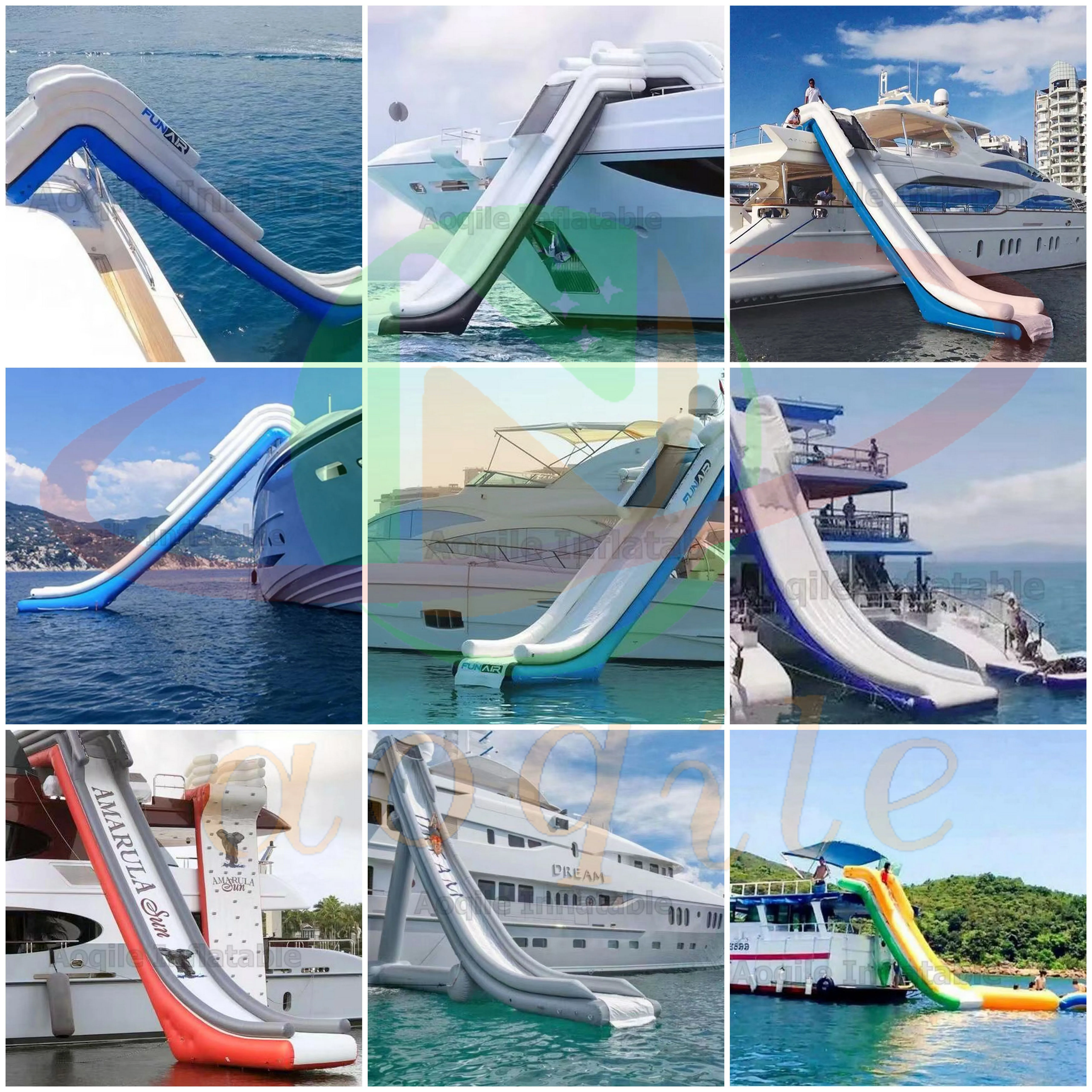 Tobogán acuático inflable flotante para yate para barco, tobogán inflable para muelle para juegos acuáticos