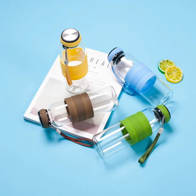 2024 Hot Selling Custom Tea Infuser Borosilicate Glass Water Bottle with Neoprene Sleeve
