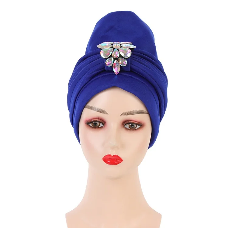 New Design Muslim Space Laminated Crepe Crystal Head Wrap Base Head