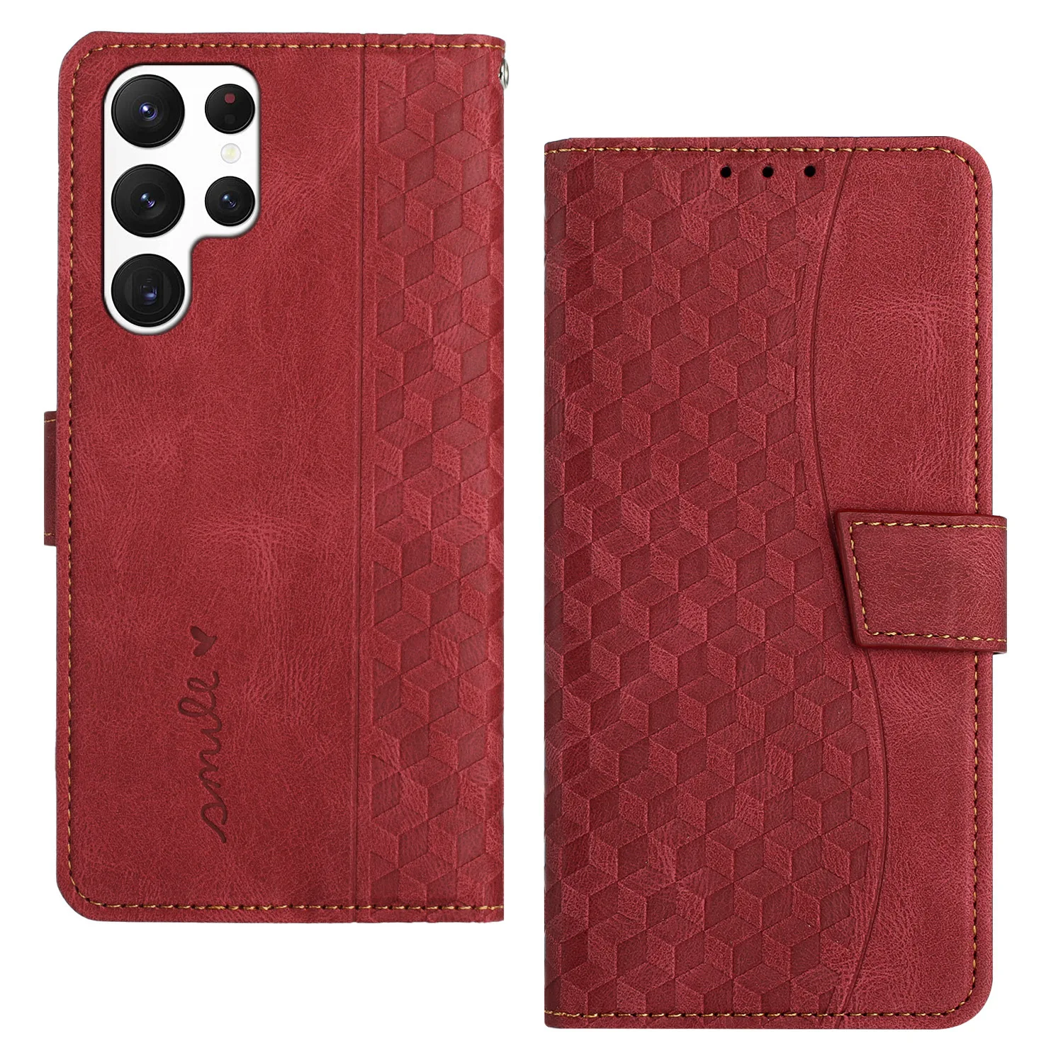 Dual SIM Card Business Minimalist Premium Design Leather Flip Case Diamond Pattern For Samsung Galaxy S24 S21 Plus Ultra details