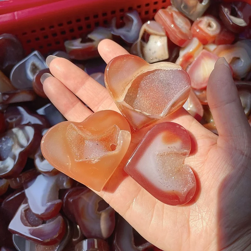 Wholesale High Quality Natural Red Agate Druzy Heart Carved