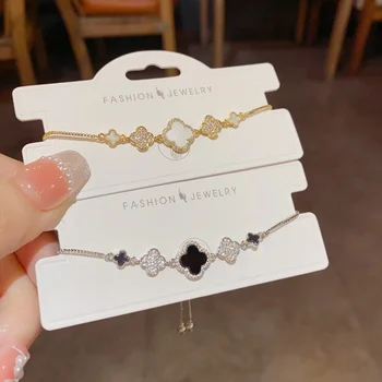 K Wind's Elegant Four-Leaf Flower Bracelet Trendy Zircon Gold Plated Brass Jewelry Accessible Luxury Wholesale Niche Design