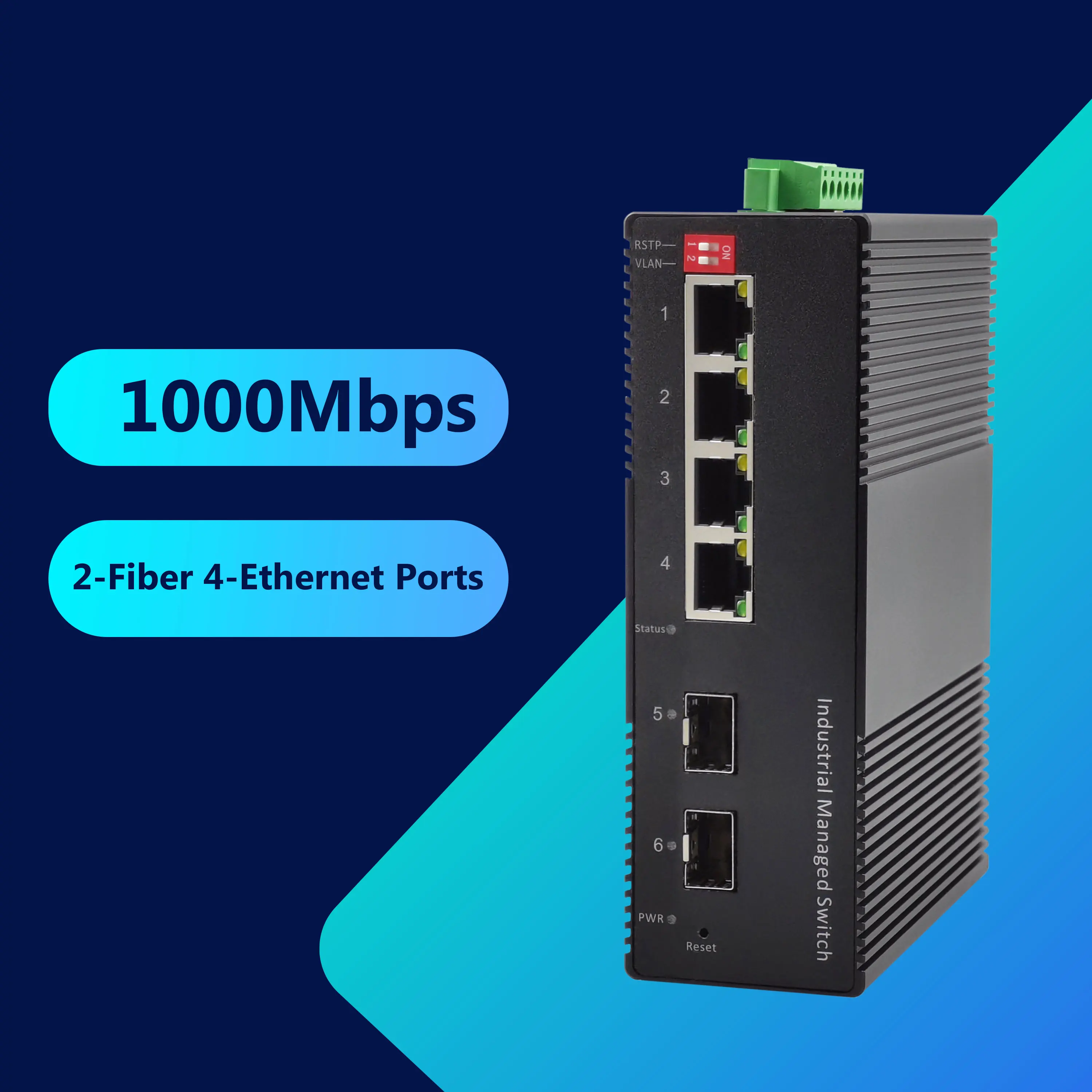 Dual DC Power 12G Backplane VLAN/RSTP/QoS Web Managed Gigabit Switch with 2 SFP Fiber Slots for Rugged Networks