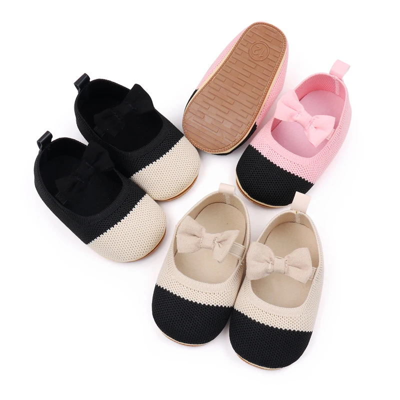 Spring and Autumn Color-matching Mesh Bow Soft Soled Baby Toddler Shoes for Girls