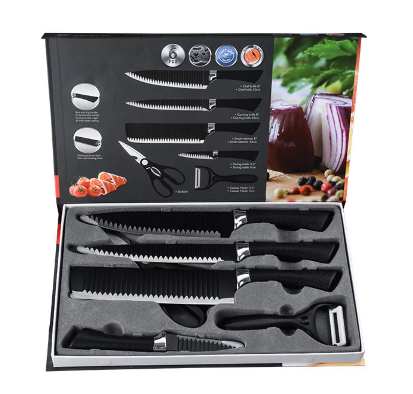 Promotion Professional Tools Chef Bread Slicing Knife Kitchen Scissor Vegetable Fruit Peeler 6pcs Kitchen Knife Set