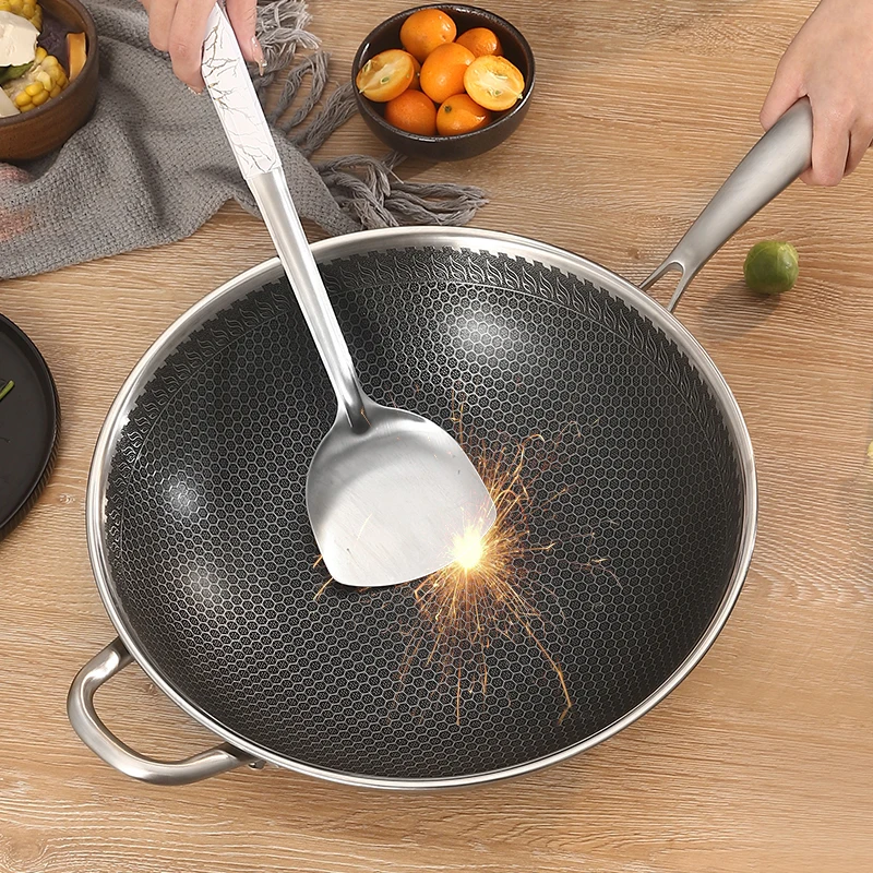 Honeycomb Suspension Stainless Steel Wok Non-stick Three Layer Steel  Uncoated Pot Kitchen Cast Iron Pan - AliExpress