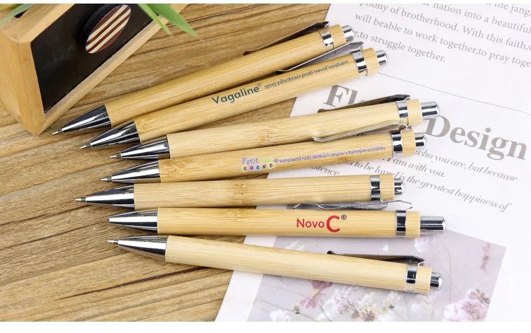 Custom Logo Eco-Friendly Bamboo Wood Ballpoint Pen 1.0mm Writing Width Blue/Black Ink Durable Sustainable Office & School Use