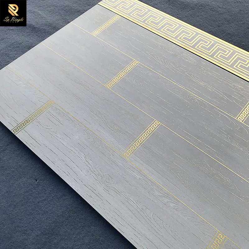 Foshan Building Materials Large Tile Slab Antique House Tile Flooring and Wall Matte Gold Vein White Wood Look Porcelain Tiles