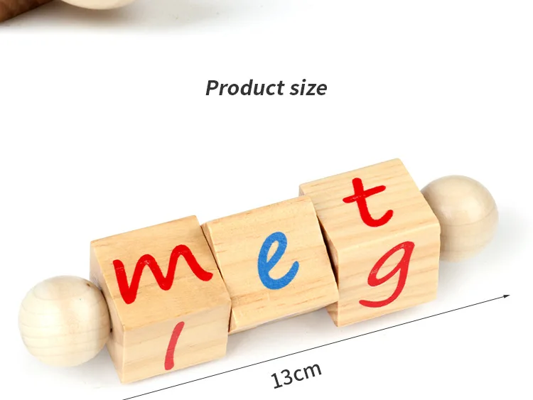 Wooden Montessori Spinning Alphabet Reading Blocks Short Vowel Rods Spelling Games Flash Cards 0930