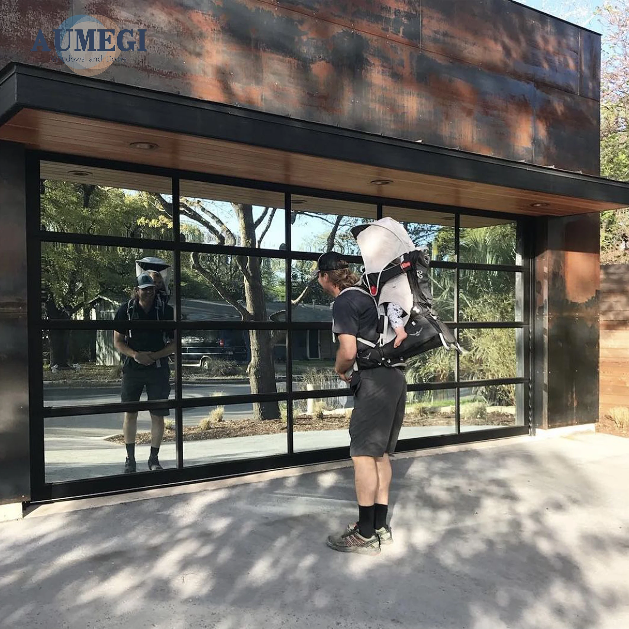 Aumegi Sound Insulation Door Slide Garag Full View Glass Garage Door Sectional Frameless Aluminum  Automatic Garage Door