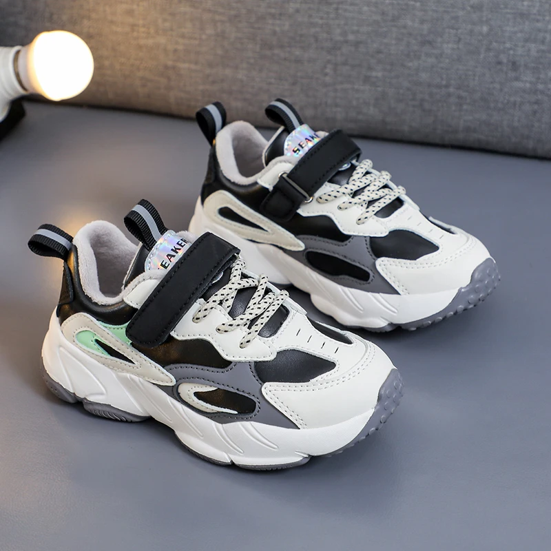 Модные кроссовки для мальчиков на шнуровке из ПУ кожи Oem