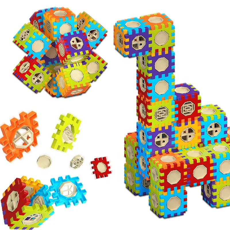 Samtoy 66PCS Learning Toys Colorful Waffle Blocks Stem Interlocking Building Blocks DIY Puzzle Block for Kids