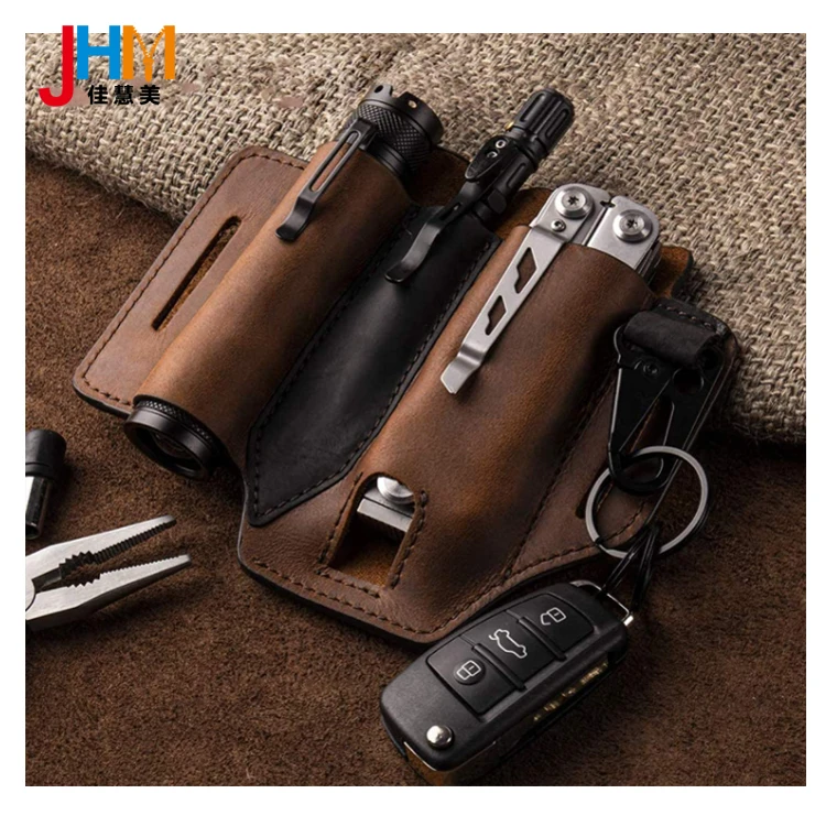 Leather Cell Phone Pouch Belt Loop Multitool Sheath With Key