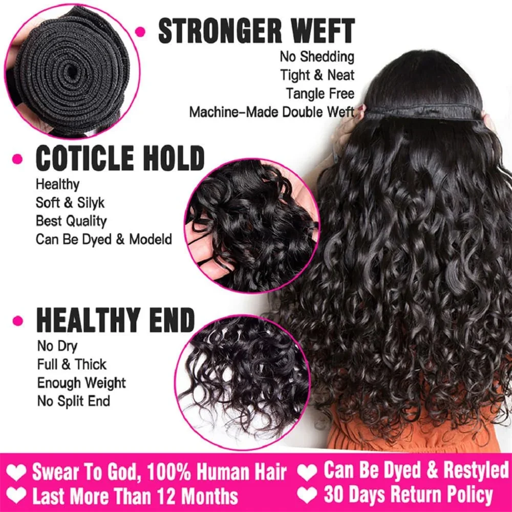 Pacchetti di onde d'acqua 100% estensioni di capelli umani per le donne Pacchetto di capelli peruviani Capelli vergini grezzi Bundle di capelli umani non trattati Capelli ricci_voghion.com