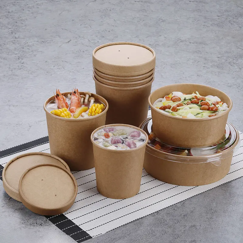 Factory Wholesale 500ml 750ml 1000ml 1100ml 1300ml Disposable Kraft Paper Round Bowl