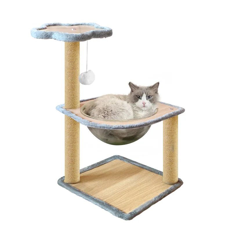 Custom Classic Small Cat Tree Basic Pet Supplies Ornament Resistant Indoor Wear Artificial Leopard Flower Made Durable Bamboo