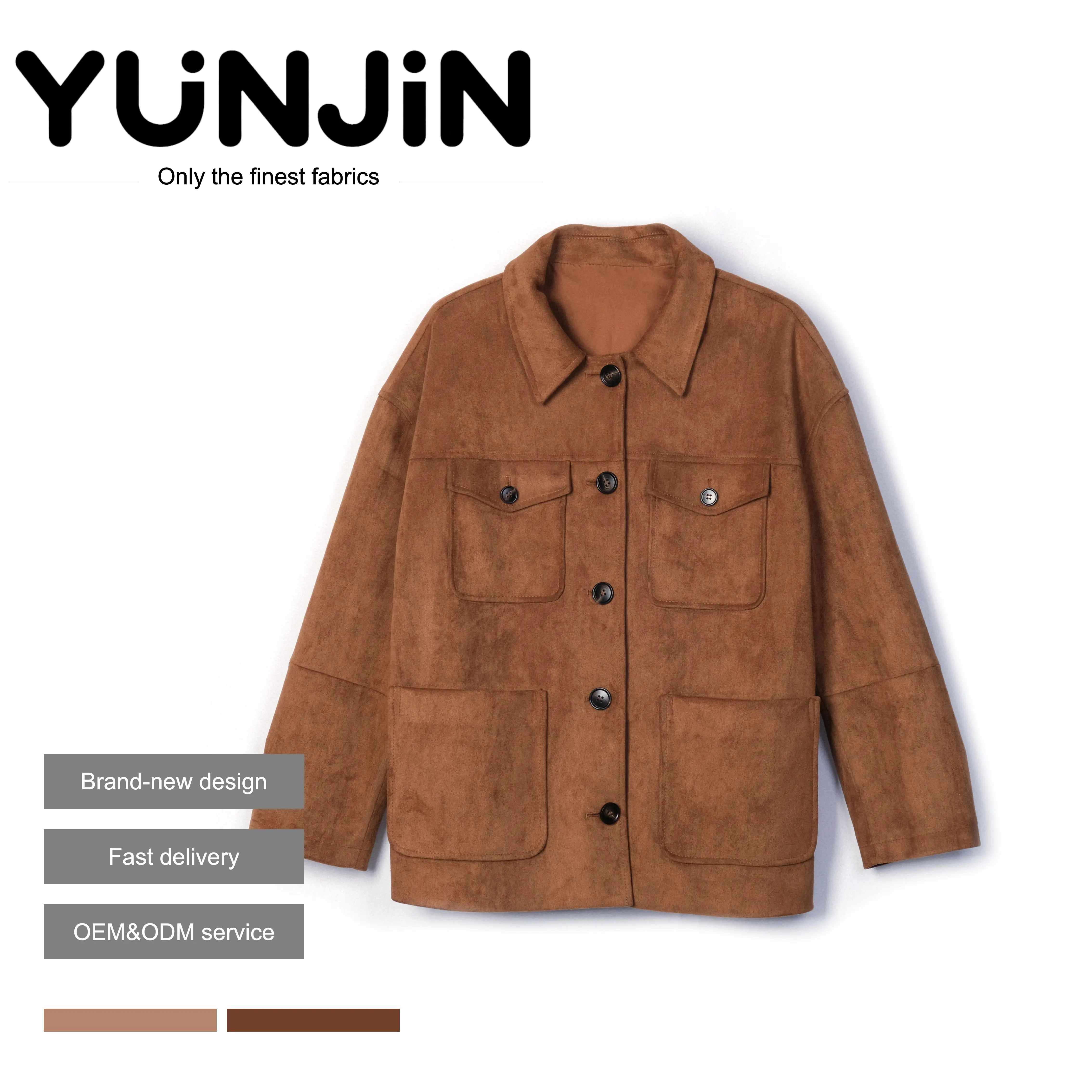 YUNJIN Vintage Women's Suede Leather Coat Contour Shoulder