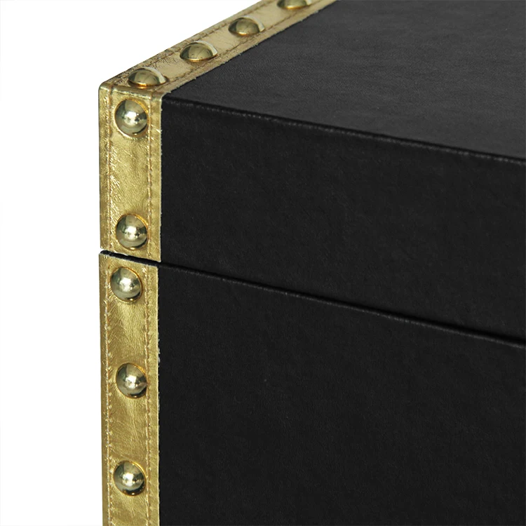 Set of 2 Faux Leather Storage Trunks with Gold Accessories