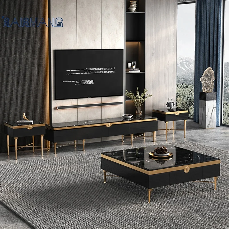 Современная Подставка для телевизора 2000 мм роскошный мраморный стальной Телевизор с золотистым металлическим столом мебель