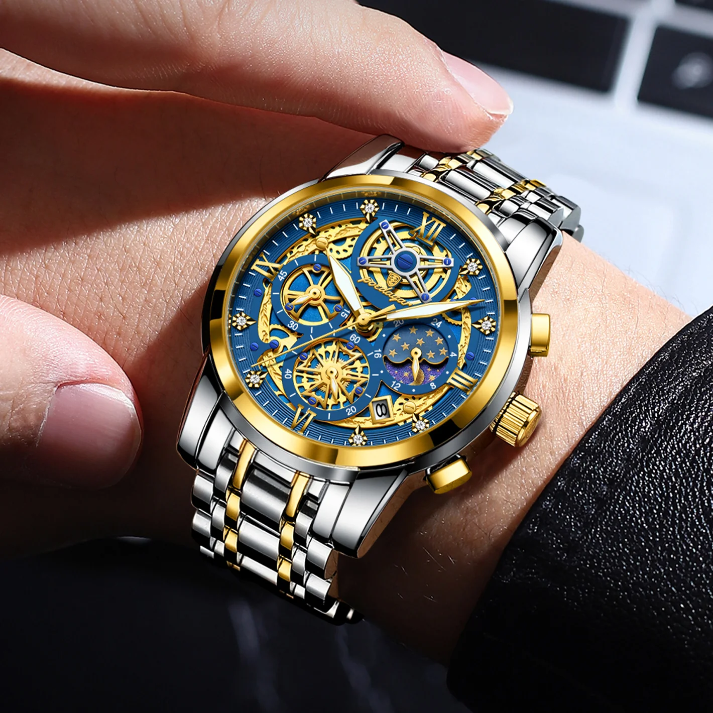 POEDAGAR 984 Men Waterproof Luminous Auto Date Chronograph Luxury Fashion Watch Quartz S aperçu 4